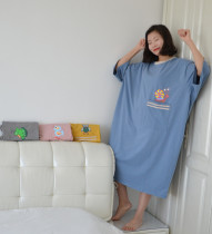 Korean version plus size cartoon nightgown Women summer short sleeve cotton fat MM loose pajamas 200 Jin can be worn outside