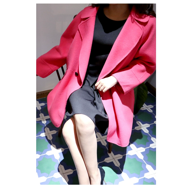YJY len nhỏ màu hồng QUÁ KÍCH THƯỚC Kén loại áo khoác thẳng - Áo len lót đôi
