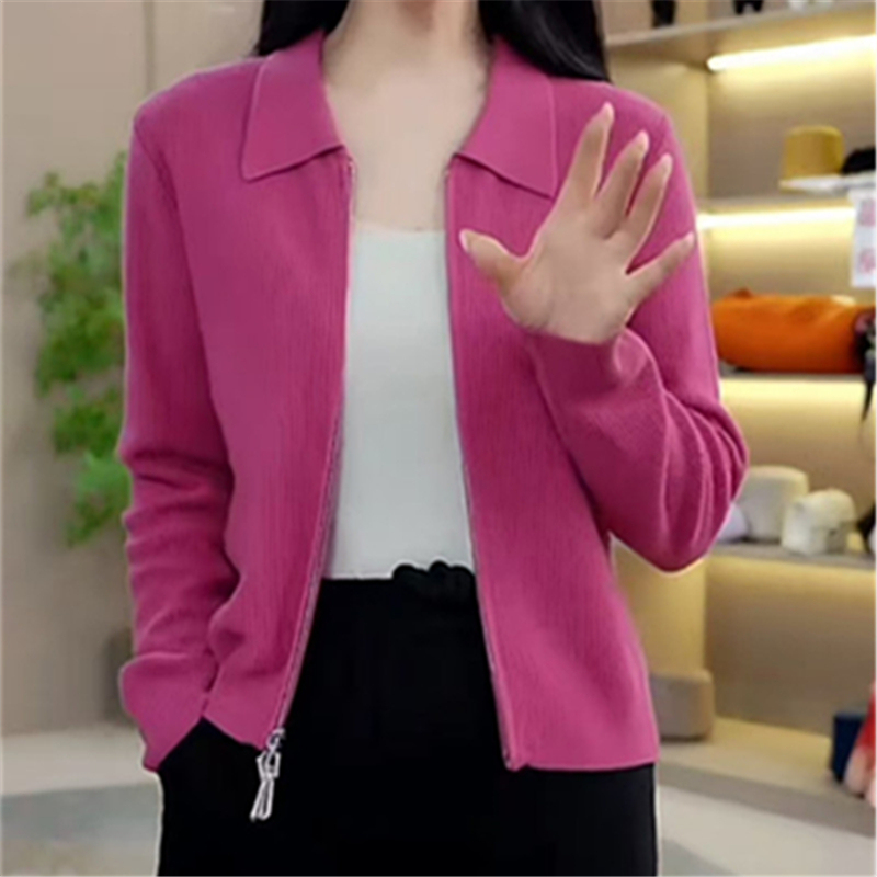 Tweed Style Sweater Jacket for Women, Spring & Fall Outerwear, Simple Top, Loose Slimming Look Zipper Short Knitted Cardigan