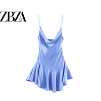 ZR European and American style foreign trade ZA women's clothing fashionable silk satin texture asymmetric hem short dress 3152350