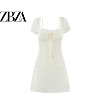 ZR European and American style foreign trade ZA women's clothing fashionable temperament lace edge pleated pure desire puff sleeve short dress