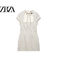 ZR European and American style foreign trade ZA women's French style bow-detailed polka-dot short-sleeved dress 2213777
