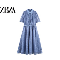 ZR European and American style foreign trade ZA women's clothing elegant and elegant heavy industry lace waist dress