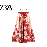 ZR European and American style foreign trade ZA women's clothing holiday style versatile niche high-end printed suspender dress