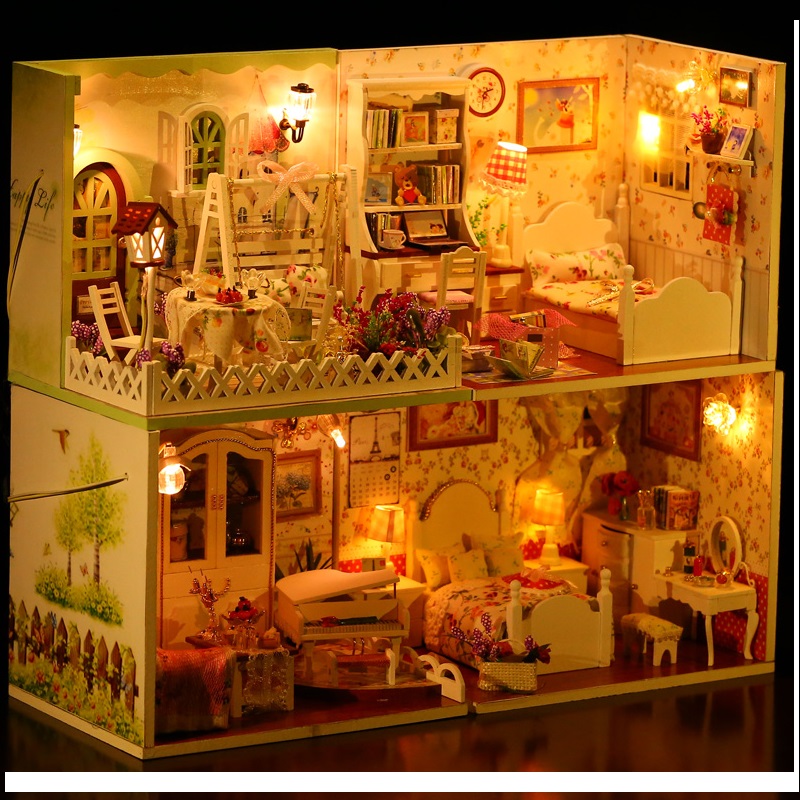 The dream of a small villa with Barbie dolls The dream of a house Costume House Wine Puzzle Girl Bed House Gift Box Set of Toys