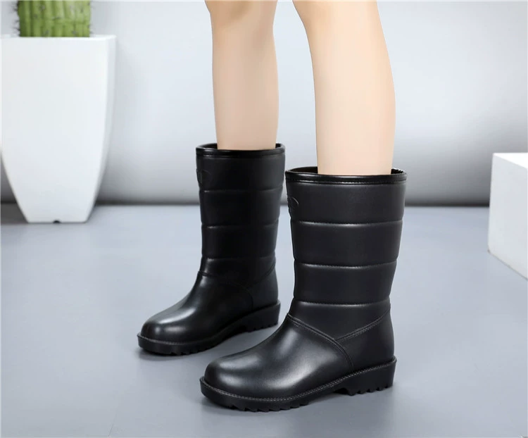 Thời trang giày mưa cộng với nhung nữ cộng với giày cotton đôi mẫu giày nam mưa mùa đông ấm áp chống trượt giày không thấm nước giày