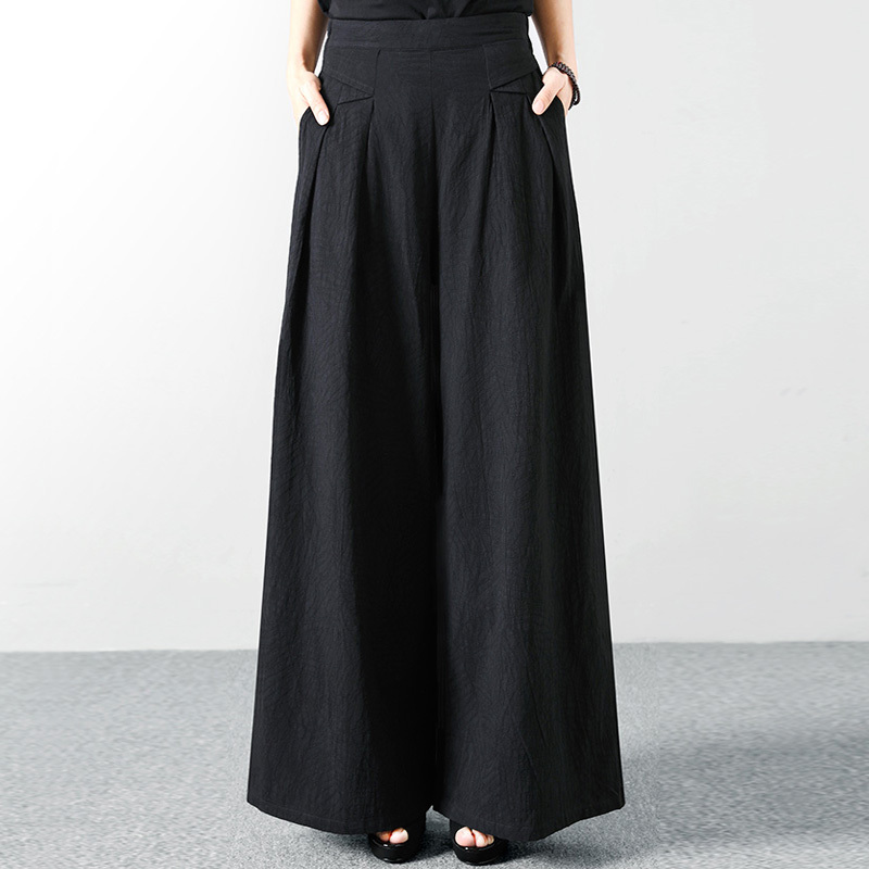 Linen Wide-Leg Pants for Women 2025 Spring, Summer, and Autumn, Artistic Loose Fit, Plus Size, Solid Color, High-Waisted, Straight-Leg, Thin Long Pants