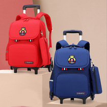 Schoolbag Primary School students first and second grade English tie rod male and female back waterproof six-wheeled stair backpack