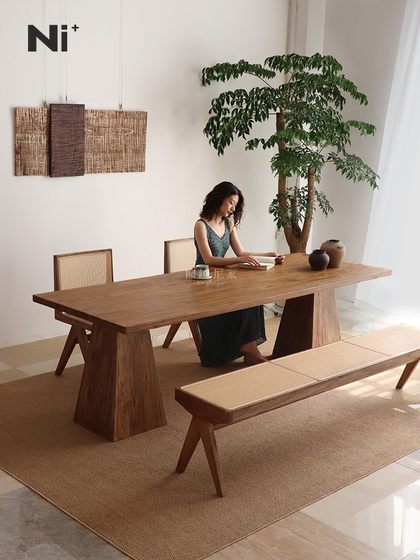 Ni+尼家侘寂风实木餐桌工作台长方形饭桌餐厅民宿办公网红大板桌