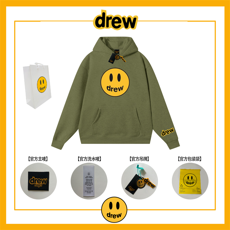 Drew Smiley Face Sweatshirt Pure Cotton Loose Fit Unisex Couple Pullover Jacket Justin Bieber Trendy Brand Fleece Hoodie