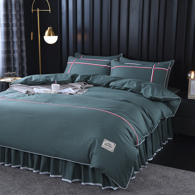 European style 100 cotton bed four-piece set of cotton quilt cover solid color simple princess style bed skirt bedspread style bed cover type 4