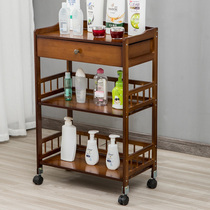 Kitchen shelving can move with wheels cart dining car floor multilayer rack storage rack finishing containing shelf bamboo