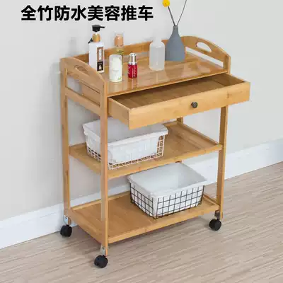 All bamboo waterproof special beauty salon cart tool caravan Embroidery Gallery beauty salon trolley solid wood multifunctional