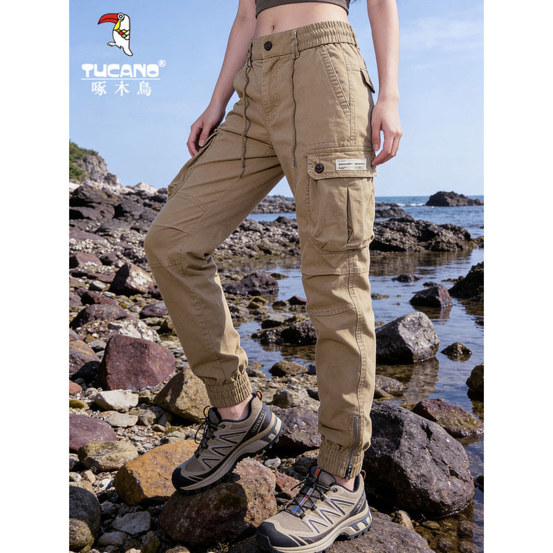 Woodpecker Brand Women's Cargo Pants, Summer 2026 New Style, Cool and Stylish, Outdoor American Retro Pure Cotton Multi-Pocket Jogger Pants