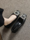 2026 New Style Shallow Mouth Rhinestone Square Buckle Sheepskin Versatile Square Toe Single Shoes for Women Summer Commuting Work Shoes Chunky Heel Professional Shoes