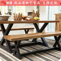 Creative dining table and chair solid wood dining table office table iron apartment combination rectangular simple small retro apartment