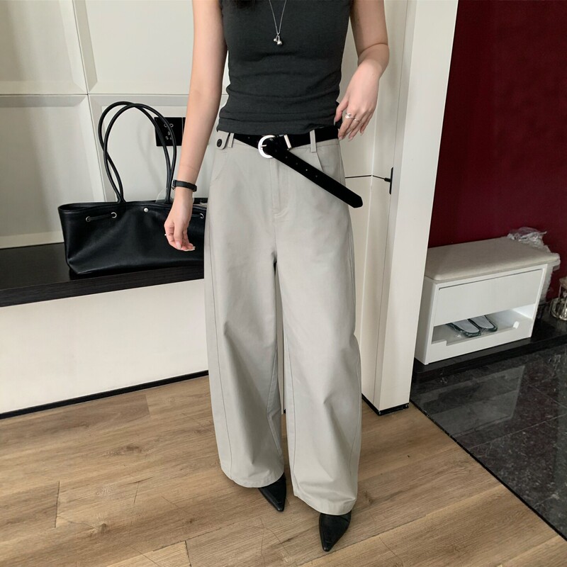 The Ms Korean Style High-Waisted Wide-Leg Casual Pants for Women, Autumn Style, with Belt, Slimming, Leg-Lengthening, Floor-Length Pants K35131