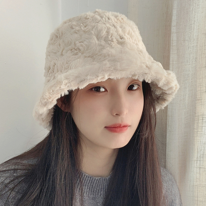 Cailin Kelin Japanese plush fisherman hat women's autumn and winter warm all-match sweet temperament face small basin hat