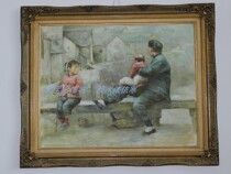 Old oil painting figure painting red theme