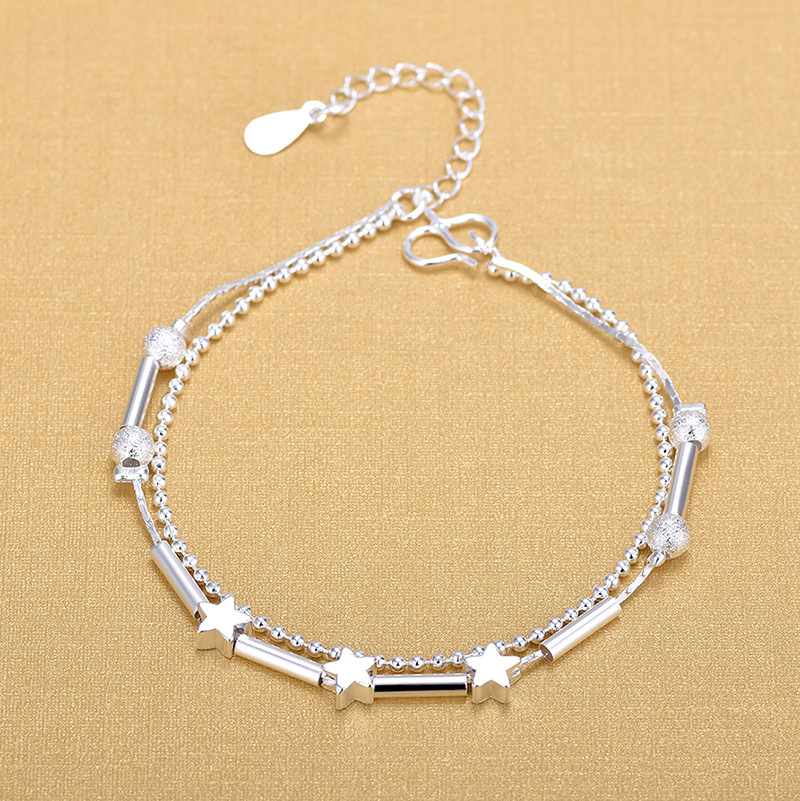 925 sterling bạc tinh tế hạt nhỏ, không khí bóng vòng đeo tay nữ Hàn Quốc phiên bản của thời trang hạt mờ năm cánh sao mùa hè đồ trang sức mới