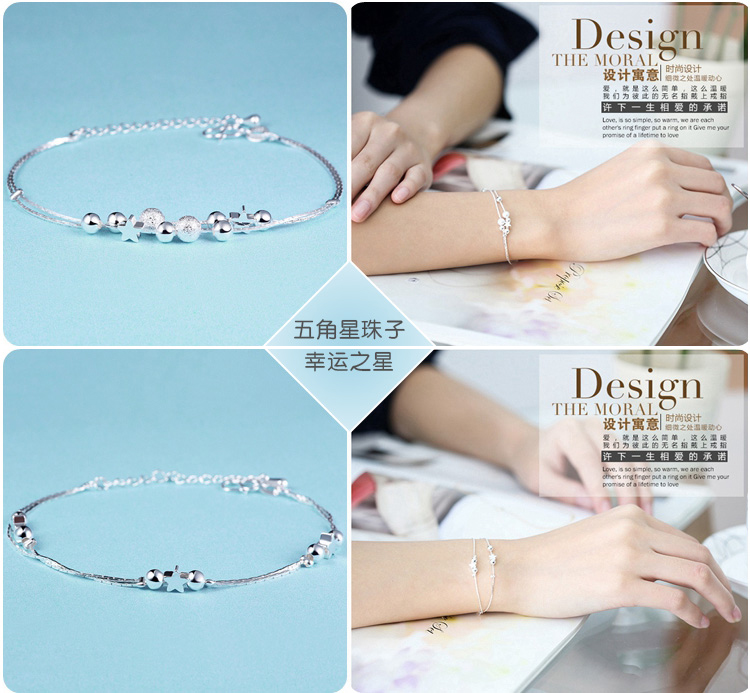 Sterling bạc bracelet ladies Nhật Bản và Hàn Quốc ngọt ngào chuyển hạt vài vòng đeo tay đơn giản vòng tay trang sức trang sức quà tặng sinh nhật