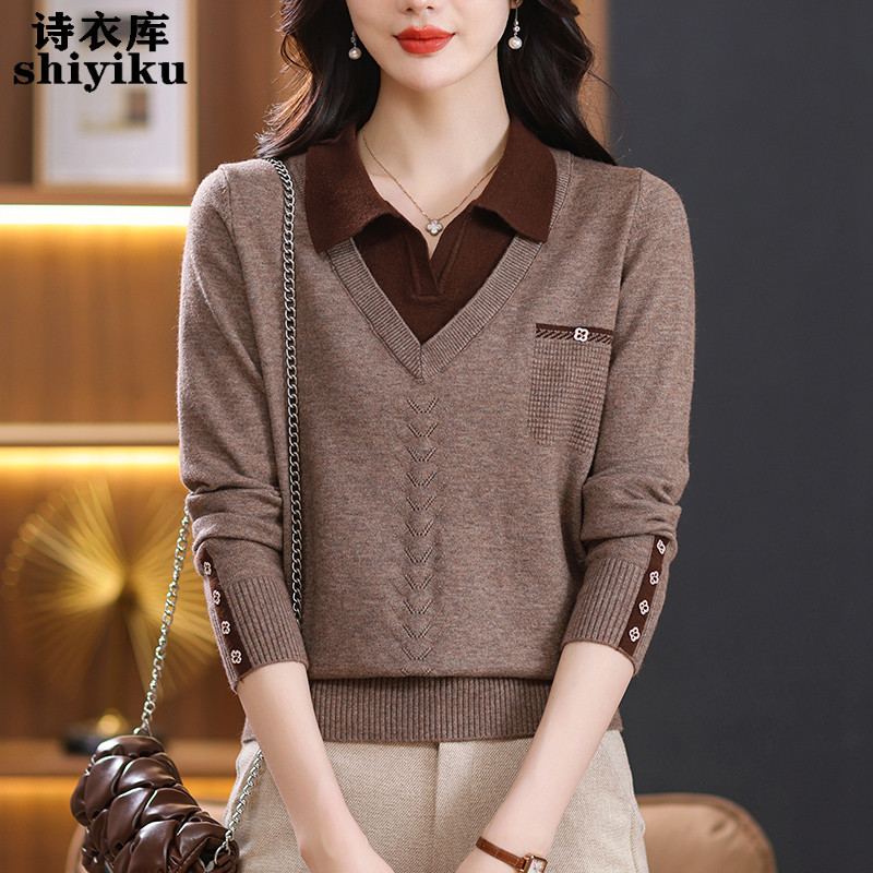 Spring 2026 New Sweater, Fake Two-Piece Shirt Collar Knitwear, Fashionable and Versatile, Slimming Top, Spring and Autumn Base Shirt Spring 2026 New Sweater, Fake Two-Piece Shirt Collar Knitwear, Fashionable and Versatile, Slimming Top, Spring and Autumn Base Shirt