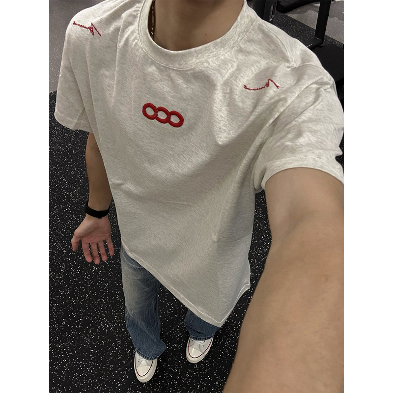 2026 New American High Street Style Embroidered Short-Sleeve T-Shirt, Unisex Loose Fit, Heavyweight Pure Cotton, Trendy Brand, Same Style Couple Tops