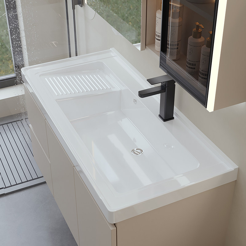 Ceramic Integrated Basin Washboard Washbasin Bathroom Sink Cabinet Combination Bathroom Cabinet Laundry Sink Basin