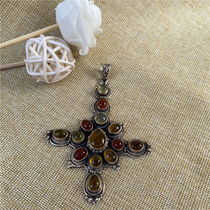 Nepal Bali 925 silver Manau pendant brand-new pure silver inlaid jewel retro wind DIY item pendant national wind