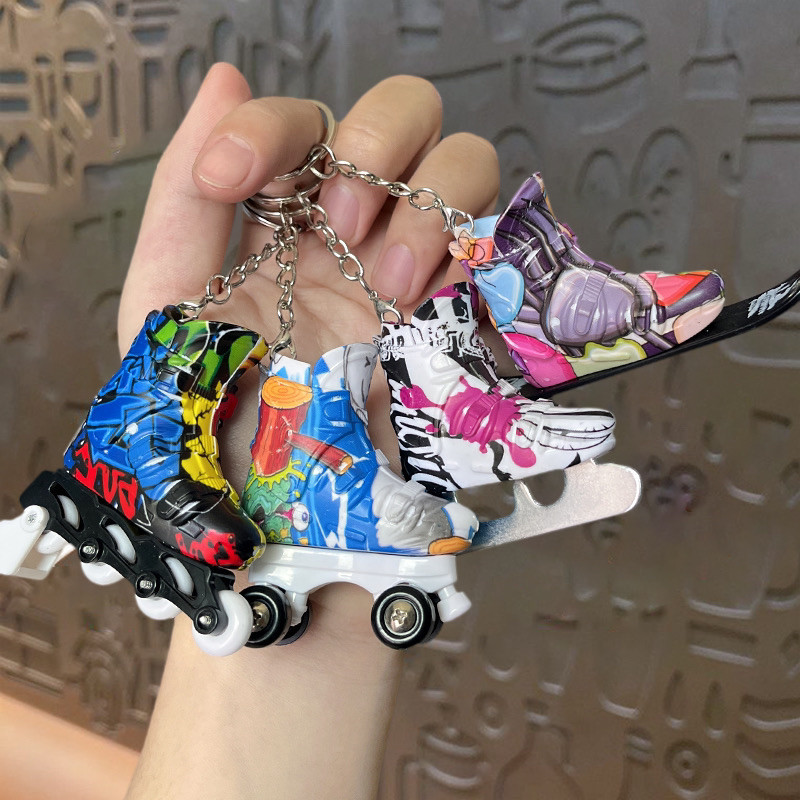 Fun Mini Finger Roller Skate Keychain Finger Skateboard Cartoon Anime Backpack Pendant Creative Gift