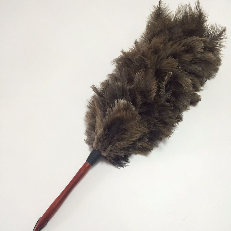 Solid Wood Handle for Living Room, Thickeneded, Longed, Soft and Fluffy Cleaning Ostrich Feather Brush for Sweeping Gray Feather Duster