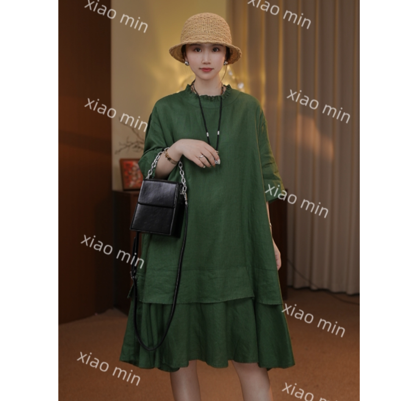 Xiao Min 100% Rain Dew Linen European Style Large Skirt Hem, Age-Reducing Mid-Length A-Line Dress 26012 Xiao Min 100% Rain Dew Linen European Style Large Skirt Hem, Age-Reducing Mid-Length A-Line Dress 26012