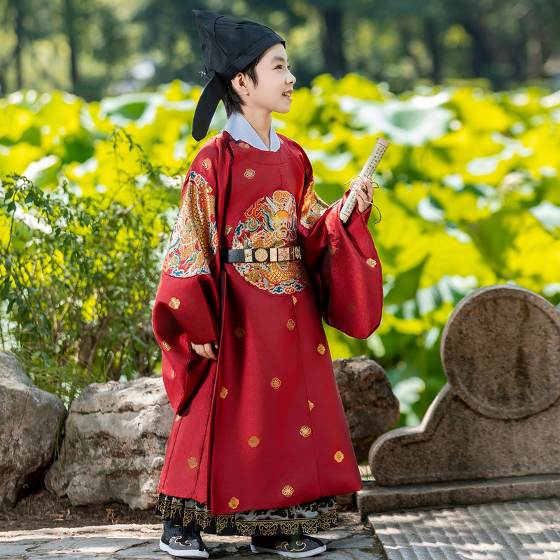 Hanfu Children's Traditional Ming-Style Official Clothing, Unisex Sibling Outfits, Tang Suit Formal Wear, High-End Collared Robe, Ancient Costume Performance Clothing