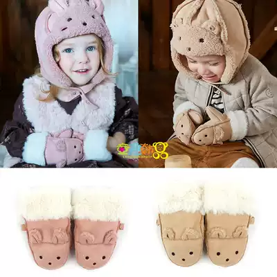 winghouse Korean children's gloves cartoon hanging neck mittens winter plus velvet to keep warm men and women children