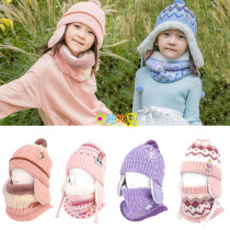 Korean winghouse children autumn winter hat girl baby cute warm ear hat scarf set