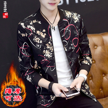 Spring floral trend mens jacket fat printed jacket Mens pattern top handsome casual fat plus size