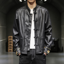 Chinese style Tang suit embroidered jacket large size retro Hanfu mens deerskin autumn jacket trend national clothing