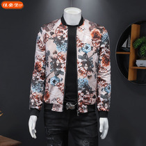 2021 Mens autumn new trendy men slim body Korean version of floral fat plus size clothes printed jacket jacket coat