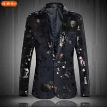 2021 new suit jacket mens bronzing Korean hair stylist handsome formal dress slim casual print suit men