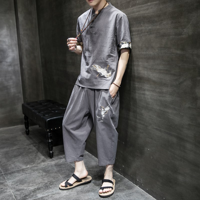 ngắn tay mùa hè lớn mã phù hợp với giới trẻ Trung Quốc phong cách phong cách quần áo gus Zen xu hướng quần áo tang của nam giới quần áo của nam giới