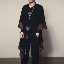 Chinese style mens national style of the Republic of China costume Hanfu Road robe autumn cloak mens Zen clothing long shirt jacket