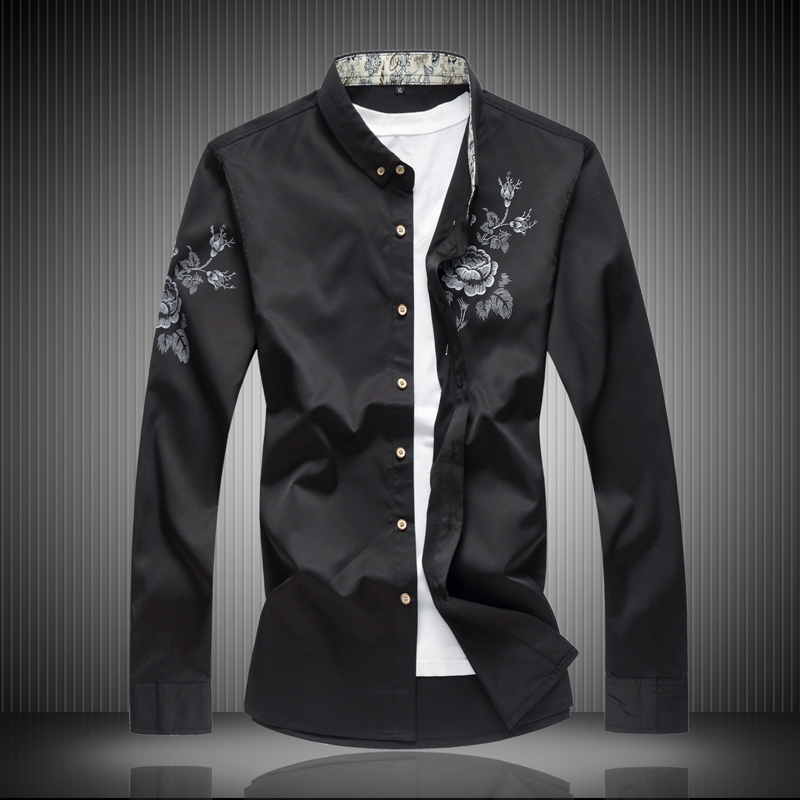 2026 Spring Men's Chinese Style Long Sleeve Shirt, Men's Clothing, Floral Plus Size Oversized Shirt, Big and Tall Men's Clothing, Inch Shirt