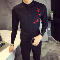 2021 spring new coat long sleeve embroidery plum shirt mens trend youth casual embroidered peach blossom shirt