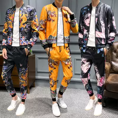 Chinese style Qing Dynasty emperor yellow robe gown gown plus fat plus size men's jacket jacket jacket jacket trousers sports suit