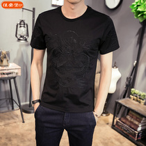 2021 summer social guy mens short sleeve T-shirt mens Chinese style mens dragon embroidery slim half sleeve Tide brand