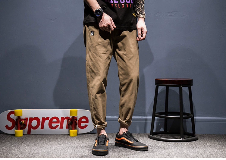 UXE Nhật Bản đơn giản màu rắn thêu quần nam retro Harajuku overalls thủy triều sinh viên thương hiệu quần hoang dã quan ao nam