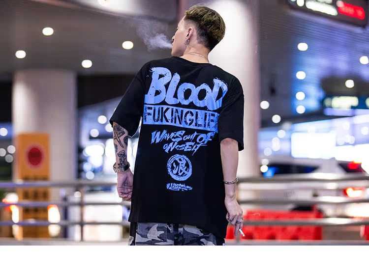 Những người yêu thích làn sóng xu hướng áo thun ngắn tay nam đường phố phong cách thủy triều phong cách cá tính nửa tay lỏng lẻo hip-hop nửa tay nam nữ áo phông trắng nam
