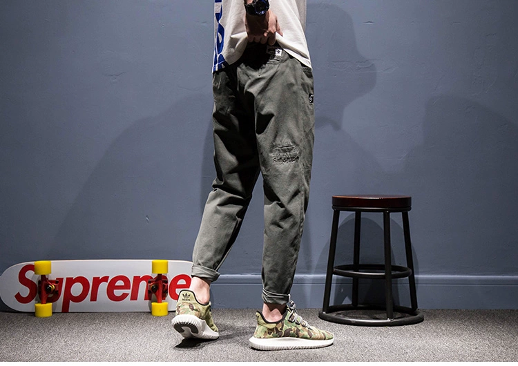 UXE Nhật Bản đơn giản màu rắn thêu quần nam retro Harajuku overalls thủy triều sinh viên thương hiệu quần hoang dã quan ao nam