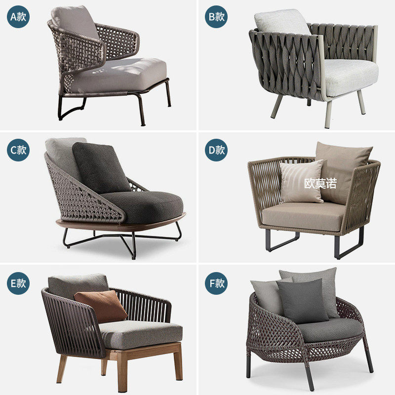 Outdoor Casual Rattan sofa Composition Outdoor Sunshine style board room Soft-style single sofa rattan chair Three sets of furniture-Taobao