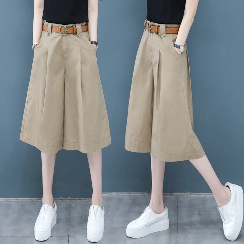 Casual Wide-Leg Pants for Women, Cropped Pants, Summer Thin Style, Loose Korean Style, High-Waisted Straight Pants, Mid-Length Pants, New Style Culottes